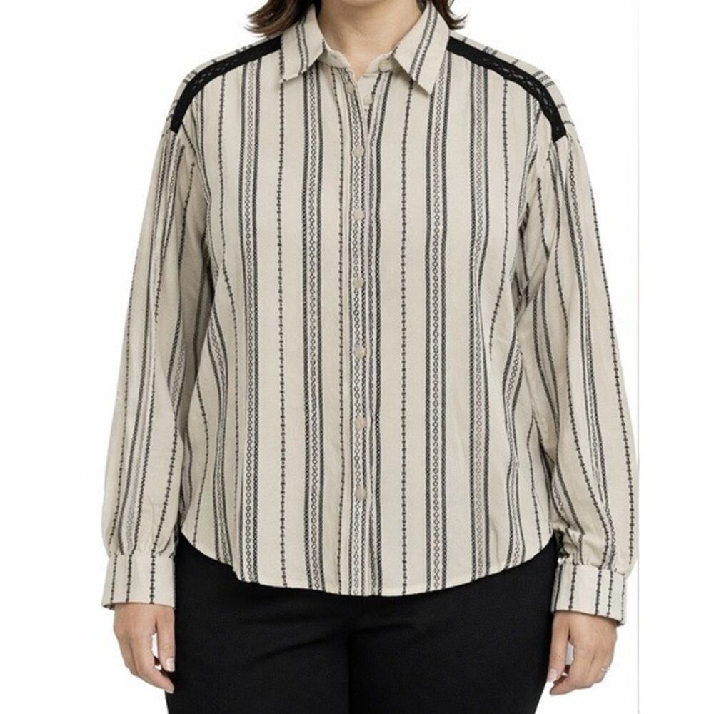 Nina Kaufman Top Womens M Long Sleeve Blouse Floral Embroidered Linen Vntg 1980s